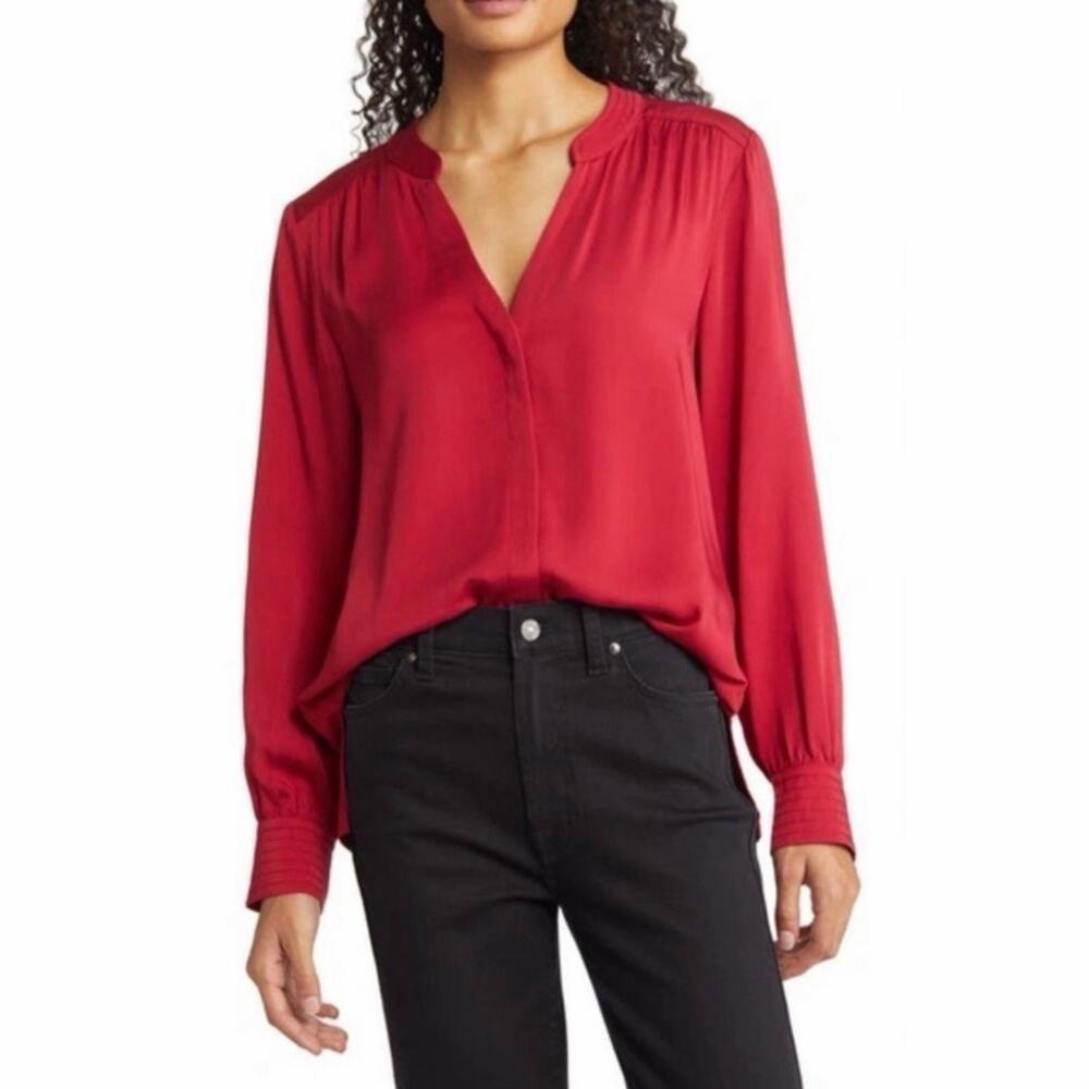 NWT Tommy Bahama Laguna Bay 3/4 Ballon‎ Sleeve V-Neck Tango Red Blouse